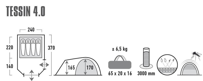 Просторная кемпинговая палатка High Peak Tessin 4