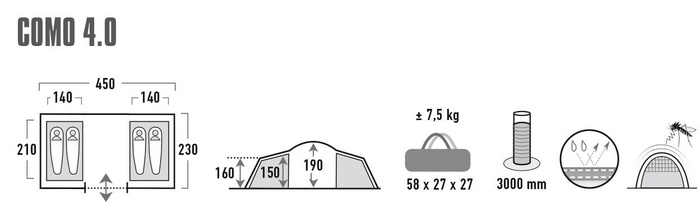 Большая кемпинговая палатка для отдыха большой компанией  High Peak  Como 4