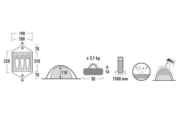 Трехместная трекинговая палатка High Peak Kingston 3